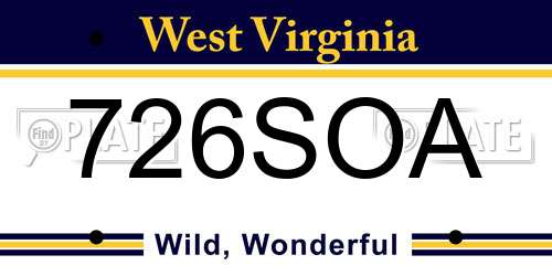 726SOA West Virginia License Plate
