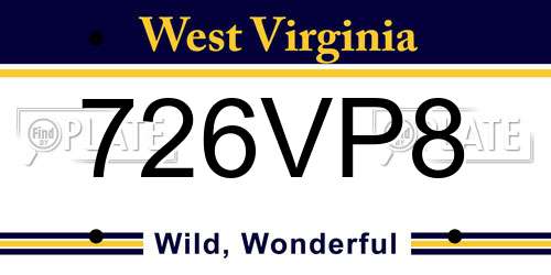 726VP8 West Virginia License Plate
