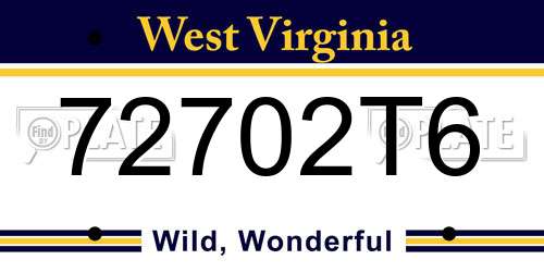 72702T6 West Virginia License Plate
