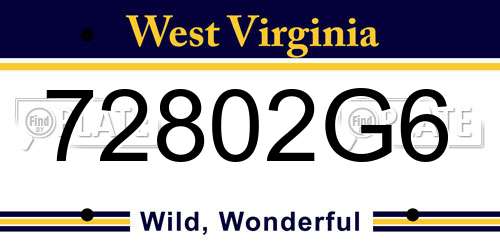 72802G6 West Virginia License Plate