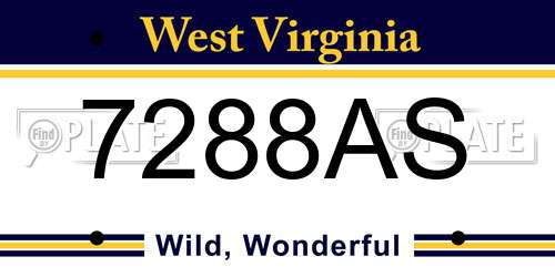 7288AS West Virginia License Plate