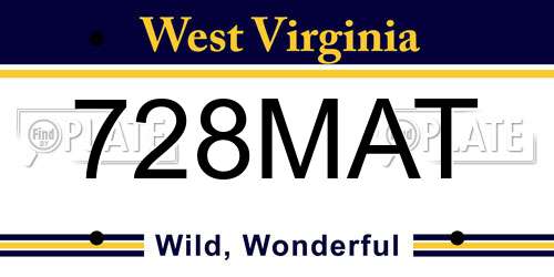728MAT West Virginia License Plate