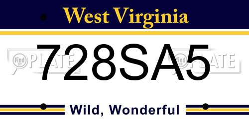 728SA5 West Virginia License Plate
