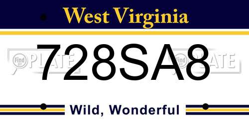 728SA8 West Virginia License Plate