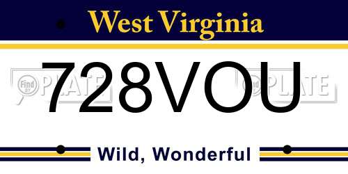 728VOU West Virginia License Plate