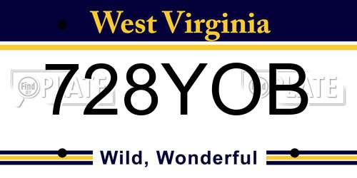 728YOB West Virginia License Plate