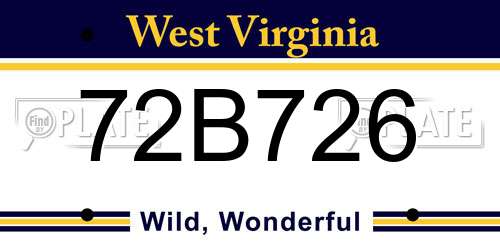 72B726 West Virginia License Plate