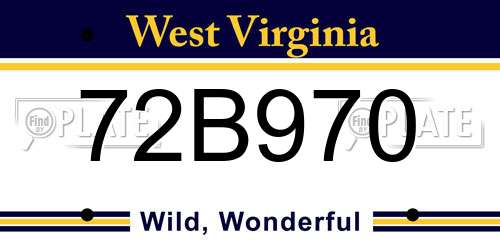 72B970 West Virginia License Plate
