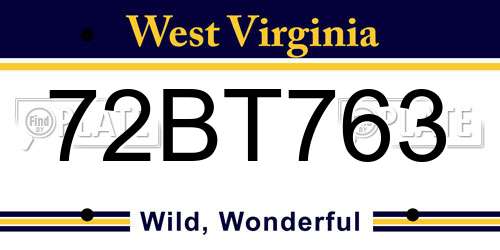 72BT763 West Virginia License Plate
