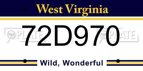 72D970 West Virginia License Plate