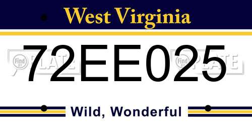 72EE025 West Virginia License Plate
