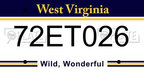 72ET026 West Virginia License Plate