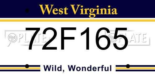 72F165 West Virginia License Plate