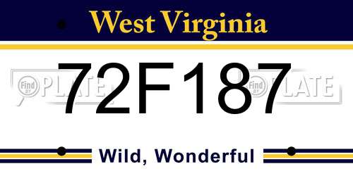 72F187 West Virginia License Plate