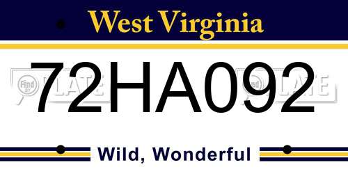 72HA092 West Virginia License Plate