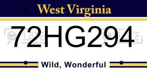 72HG294 West Virginia License Plate