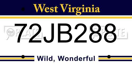 72JB288 West Virginia License Plate