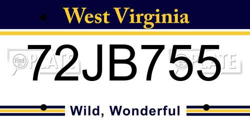 72JB755 West Virginia License Plate