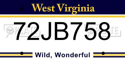 72JB758 West Virginia License Plate