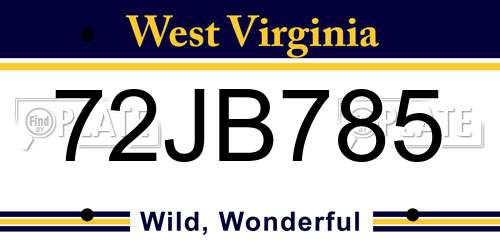 72JB785 West Virginia License Plate