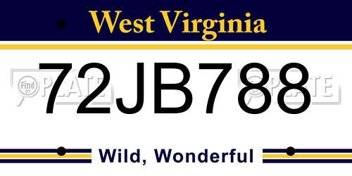 72JB788 West Virginia License Plate