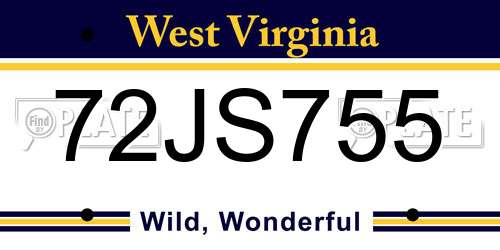 72JS755 West Virginia License Plate