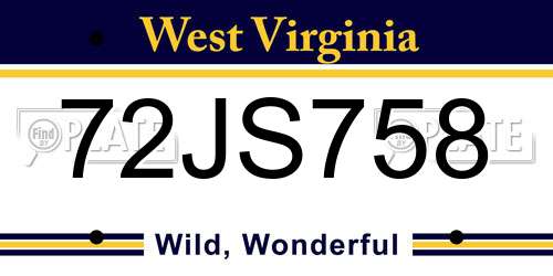 72JS758 West Virginia License Plate