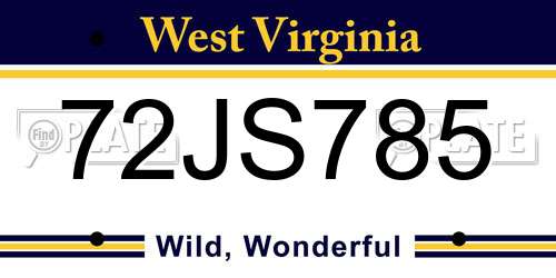 72JS785 West Virginia License Plate
