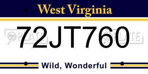 72JT760 West Virginia License Plate