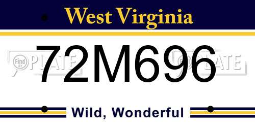 72M696 West Virginia License Plate