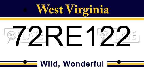 72RE122 West Virginia License Plate