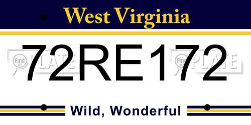 72RE172 West Virginia License Plate