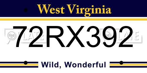 72RX392 West Virginia License Plate