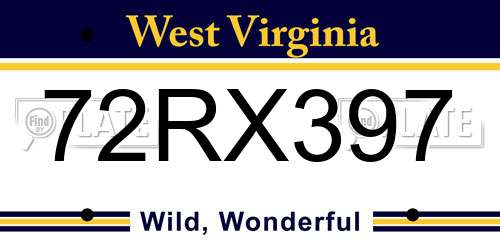 72RX397 West Virginia License Plate
