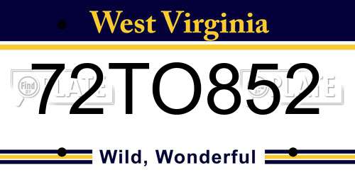 72TO852 West Virginia License Plate
