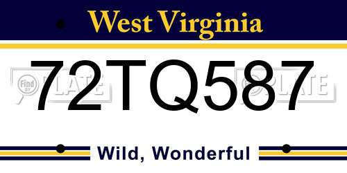 72TQ587 West Virginia License Plate