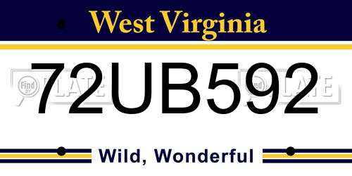 72UB592 West Virginia License Plate