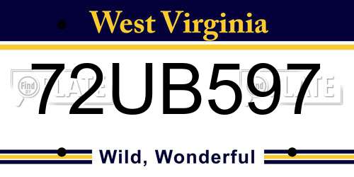 72UB597 West Virginia License Plate