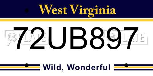 72UB897 West Virginia License Plate