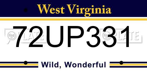 72UP331 West Virginia License Plate