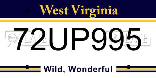 72UP995 West Virginia License Plate