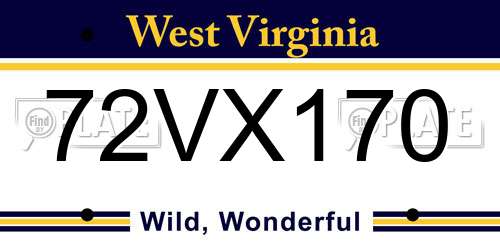 72VX170 West Virginia License Plate