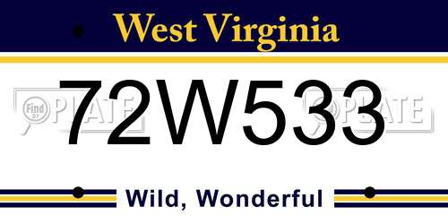 72W533 West Virginia License Plate