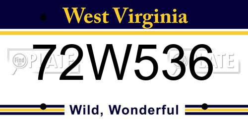 72W536 West Virginia License Plate