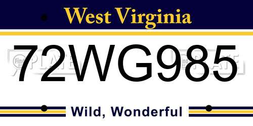 72WG985 West Virginia License Plate