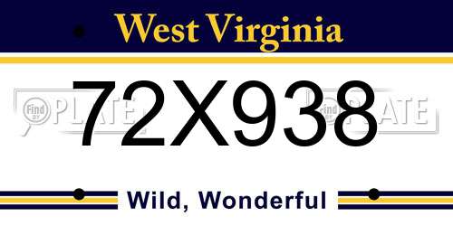 72X938 West Virginia License Plate