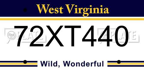 72XT440 West Virginia License Plate