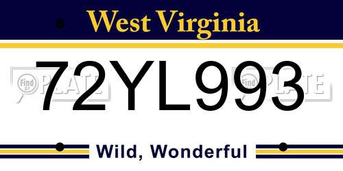 72YL993 West Virginia License Plate