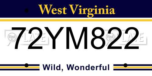 72YM822 West Virginia License Plate