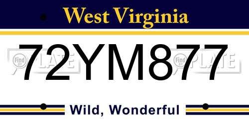 72YM877 West Virginia License Plate